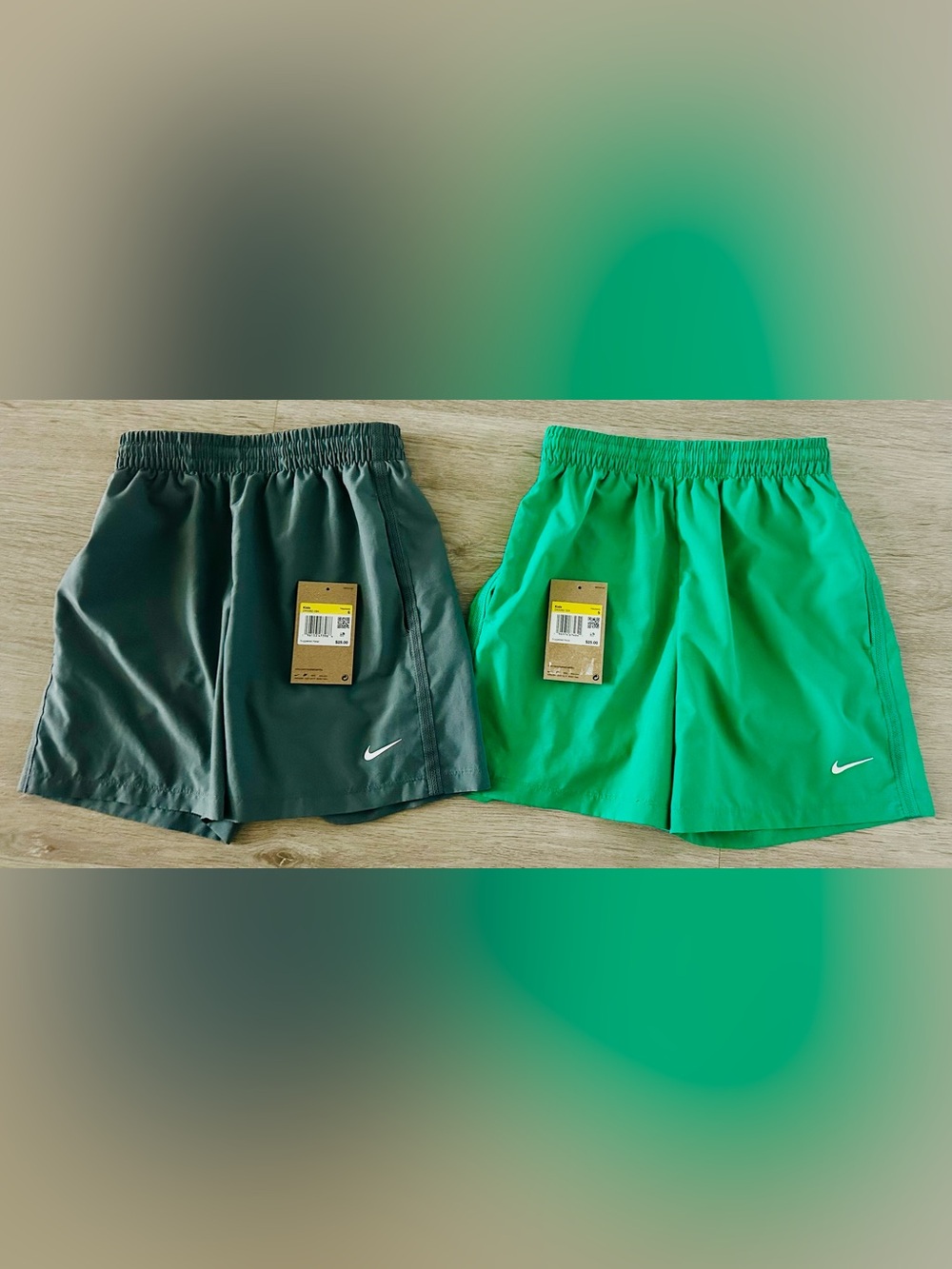 TWO (2) NIKE DRI-Fit Woven Little Boys’ Shorts (Gray and Green), Size Smal